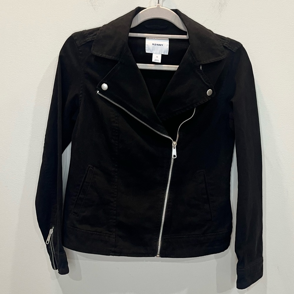 Old Navy Moto Jacket Women's Size XS Black Full Asymmetrical‎ Zip - Picture 2 of 9